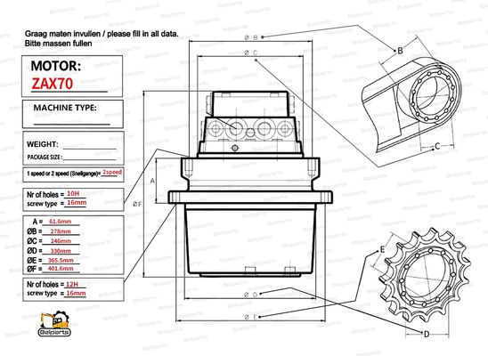 हिताची EX60-2 ZX70 EX75 EX60-5 खुदाई यात्री मोटर 9069509